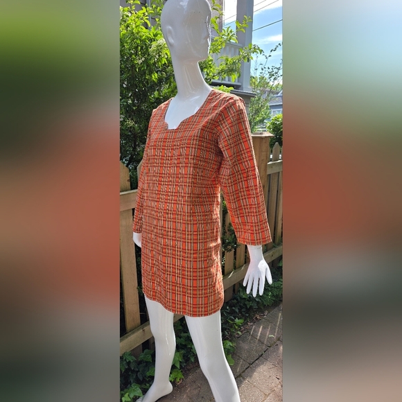 Vintage Handmade Orange Plaid Tunic/Top Lg - Picture 2 of 9